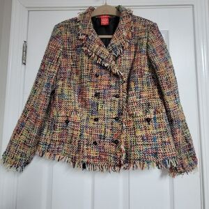 Oscar An Oscar De La Renta Company Fringe Tweed Multi-Color Jacket Blazer.